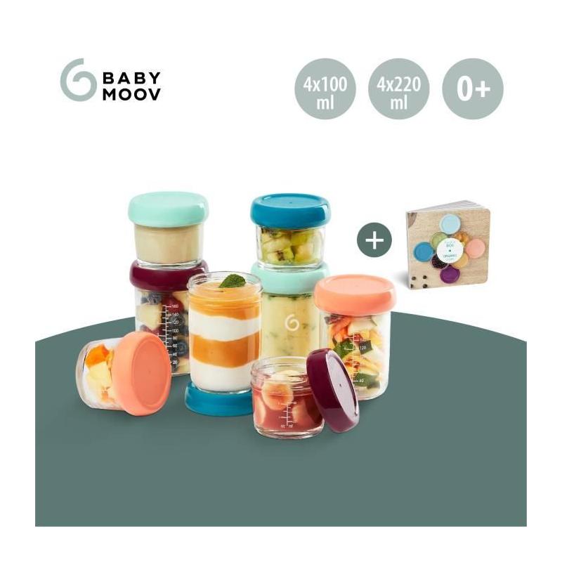 Ensemble de pots de conservation Babymoov Babybols en verre - 4x100 ml + 4x220 ml