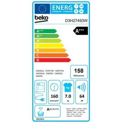 Sèche-linge pompe à chaleur BEKO B300 D3H27493W - Économie énergétique A+++