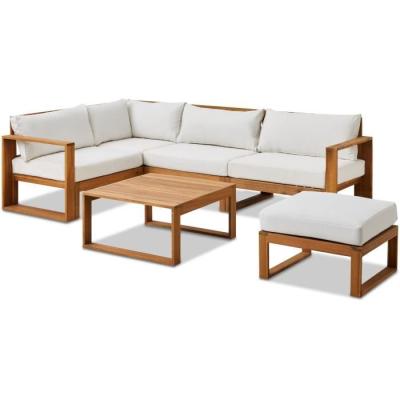 Salon d'angle modulable en bois d'acacia blanc - 5 pers.