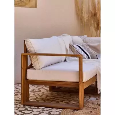 Salon de jardin d'angle modulable en bois d'acacia - Blanc cassé - 6 personnes