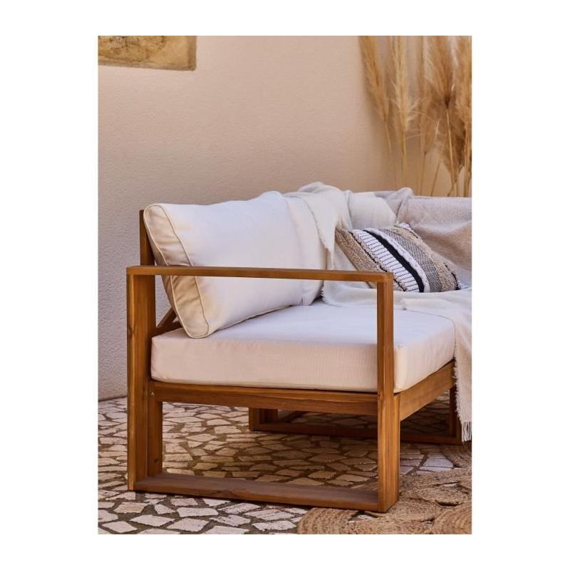 Salon de jardin d'angle modulable en bois d'acacia - Blanc cassé - 6 personnes
