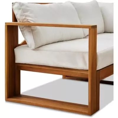 Salon de jardin d'angle modulable en bois d'acacia - Blanc cassé - 6 personnes