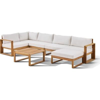 Salon de jardin d'angle modulable en acacia blanc cassé - 7 pers
