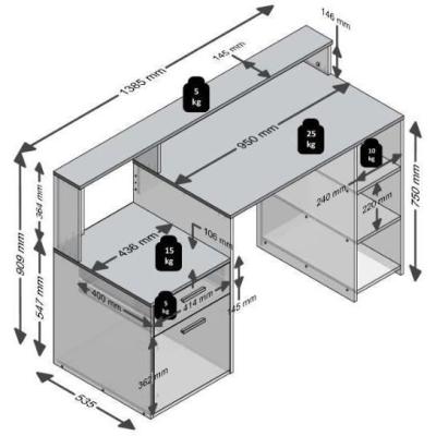 Bureau avec réhausse et rangements - Gris béton/antracite