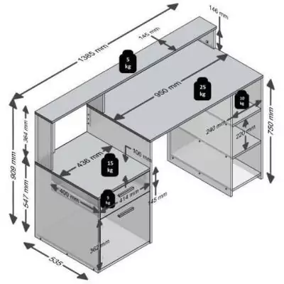 Bureau avec réhausse et rangements - Gris béton/antracite