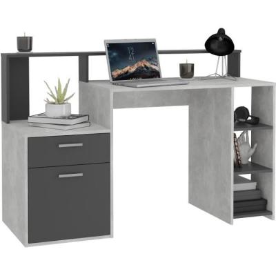 Bureau avec réhausse et rangements - Gris béton/antracite