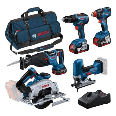 Ensemble d'outils sans fil 18V Bosch : GSR 18V-55 + GST 18V-125 S + GKS 18V-57-2 + GSA 18V-28 + GDX 18V-200 + 3 batteries 4.0Ah 