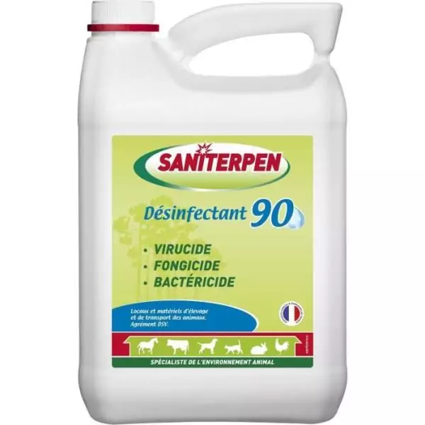 Désinfectant - SANITERPEN 90 - 5L - Désinfection habitat animal, véhicules, matériels, odeur neutre