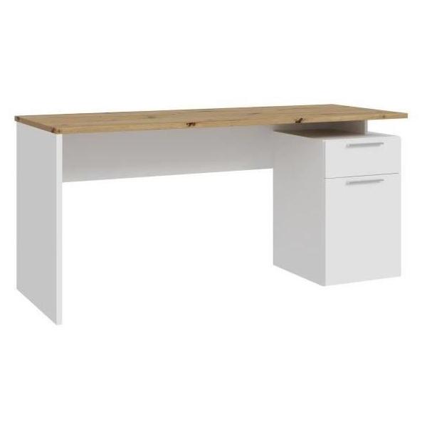 Bureau droit CONTRA COSTA - L160 x l60 x H73,5 cm - Blanc mat / Chene artisan