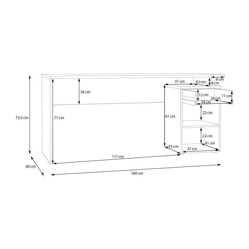 Bureau CONTRA COSTA - Design Blanc mat / Chene artisan