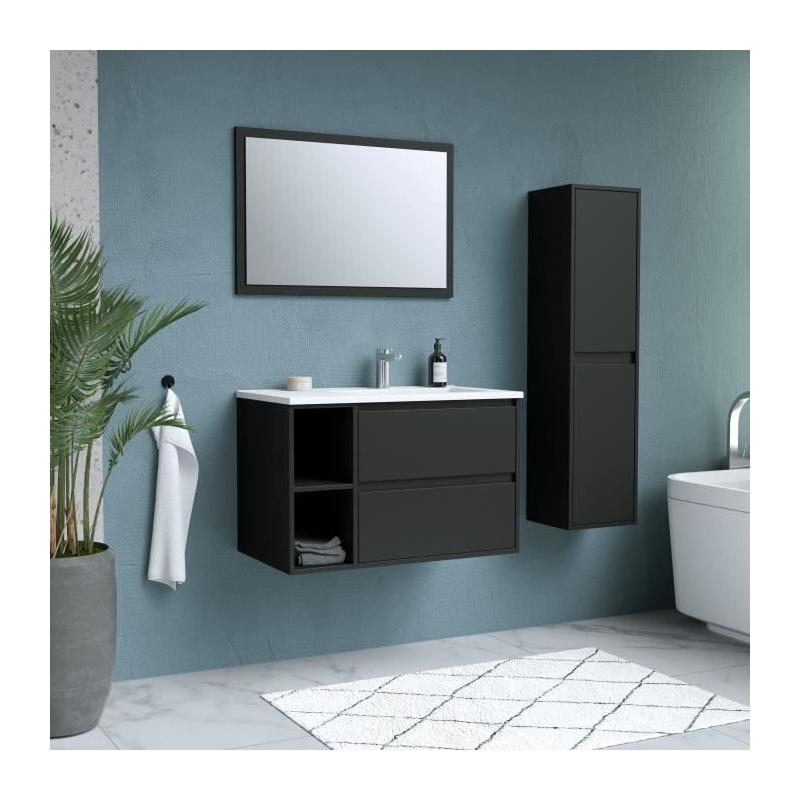 Ensemble DOMINO 80 cm: Vanity + Vasque + Miroir & Colonne