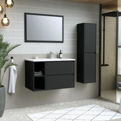 Ensemble DOMINO 80 cm: Vanity + Vasque + Miroir & Colonne