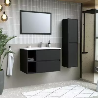 Ensemble DOMINO 80 cm: Vanity + Vasque + Miroir & Colonne