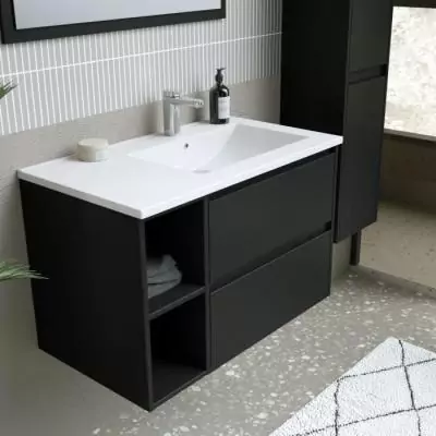 Ensemble DOMINO 80 cm: Vanity + Vasque + Miroir & Colonne