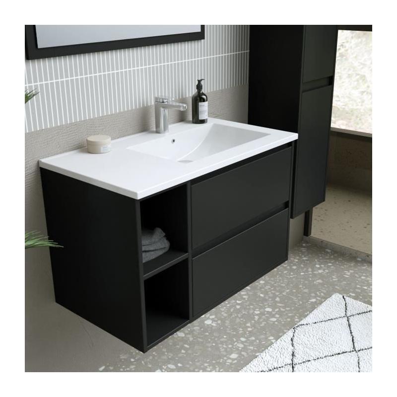 Ensemble DOMINO 80 cm: Vanity + Vasque + Miroir & Colonne