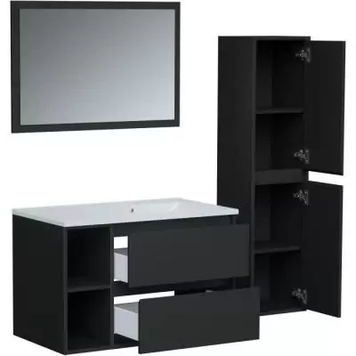 Ensemble DOMINO 80 cm: Vanity + Vasque + Miroir & Colonne