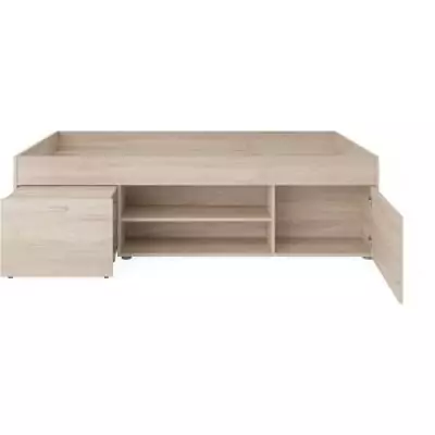 Lit combiné enfant CARLO - Mélamine chene - 90 x 200 cm - Design compact