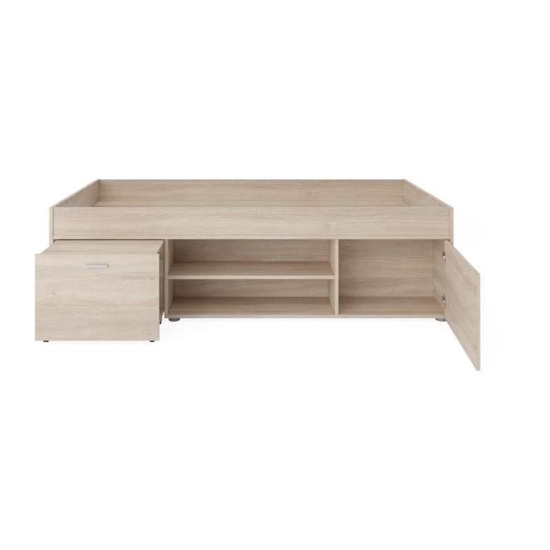 Lit combiné enfant CARLO - Mélamine chene - 90 x 200 cm - Design compact