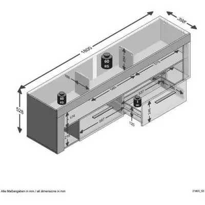 Meuble TV/Hifi VIBIO 2 - Chene artisan blanc - L180 cm Meuble TV/Hifi VIBIO 2 - Chene artisan blanc - L180 cm