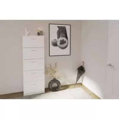 Meuble à chaussures blanc - 5 abattants - 10 paires - Fabriqué en Allemagne