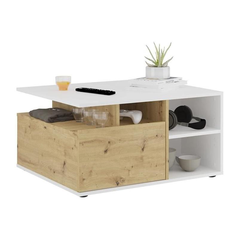 Table basse moderne - Blanc et Chene Artisan - L82 x H69,1 x P10,3 cm