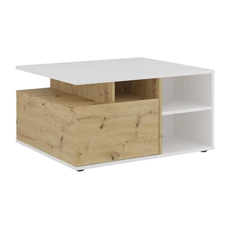 Table basse moderne - Blanc et Chene Artisan - L82 x H69,1 x P10,3 cm
