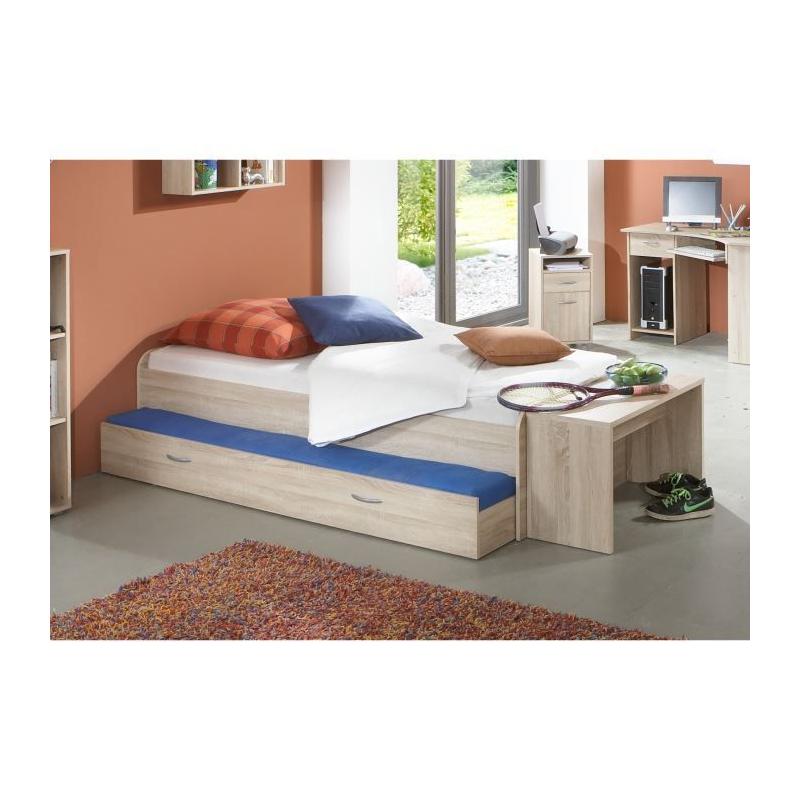 Lit gigogne double couchage chêne - L94,6 x H50,5 x P203 cm