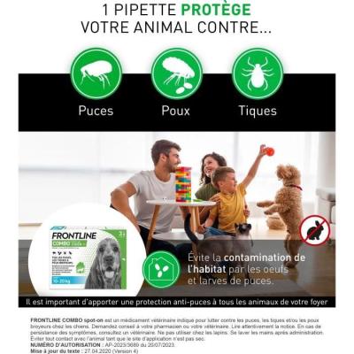 Traitement antiparasitaire efficace pour chiens de 10 à 20 kg - FRONTLINE 3 Pipettes