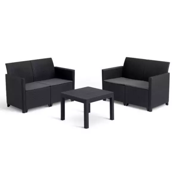 Salon de jardin modulable en résine imitation rotin tressé - Noir - KETER - 4 personnes - MARIE