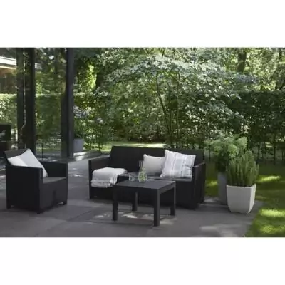 Ensemble de jardin modulable en résine tressée - Noir - KETER - 4 personnes