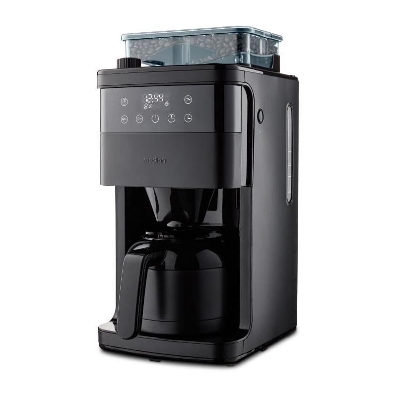Cafetière Filtre Numérique Isotherme avec Broyeur - MEDION - 1000W - 1,0L - Noir