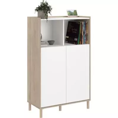 Bahut haut MORPHOS blanc/chêne - Parisot - 2 portes Bahut haut MORPHOS blanc/chêne - Parisot - 2 portes