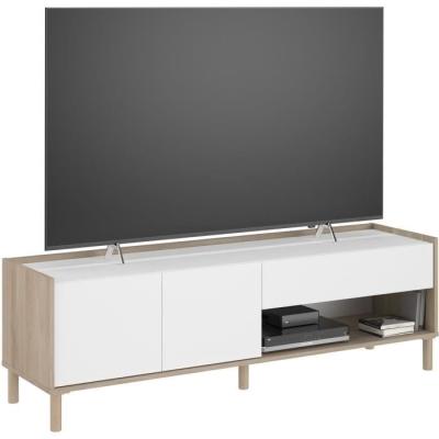 Meuble TV MORPHOS - Moderne et Pratique - Décor blanc / Chene - 150 x 47,3 x 40 cm