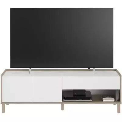 Meuble TV MORPHOS - Moderne et Pratique - Décor blanc / Chene - 150 x 47,3 x 40 cm Meuble TV MORPHOS - Moderne et Pratique - Décor blanc / Chene - 150 x 47,3 x 40 cm