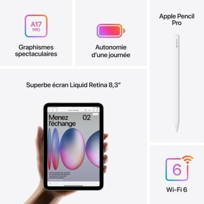 iPad mini (2024) - 8.3'' WiFi 512 Go - Starlight, Compact et performant