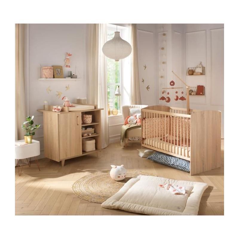 Chambre duo bébé Sauthon - Sam Chêne doré - Lit 120 x 60 cm et commode à langer