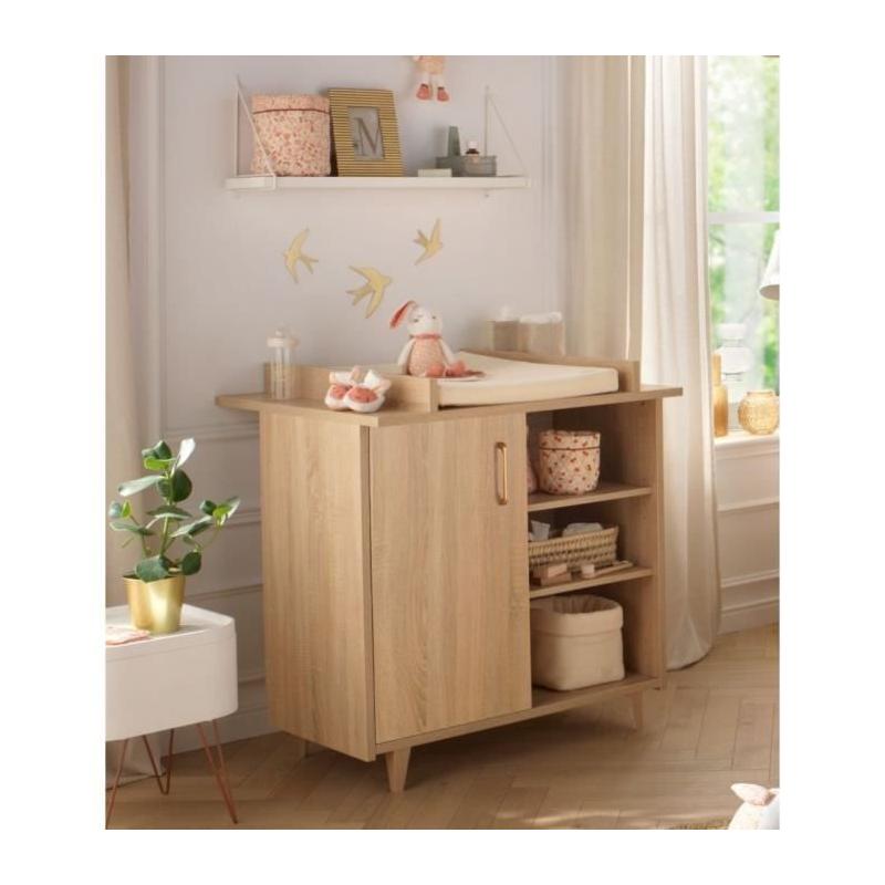 Ensemble complet trio bébé - Lit, Commode et Armoire - Sam Chêne doré