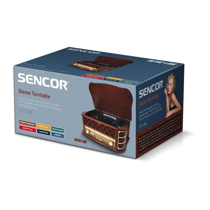 Platine rétro SENCOR STT 016 - Lecteur CD/cassettes - USB - Marron