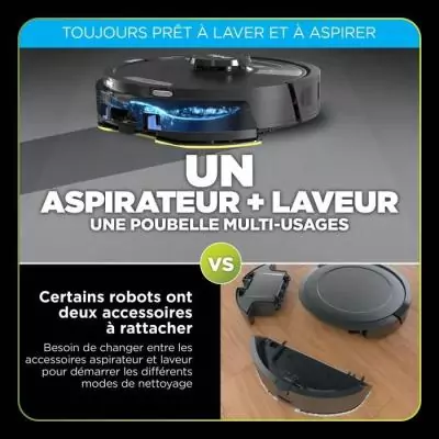 Aspirateur Robot et Laveur Auto-vidant 2-en-1 - Coin et Angle - Couverture Opti