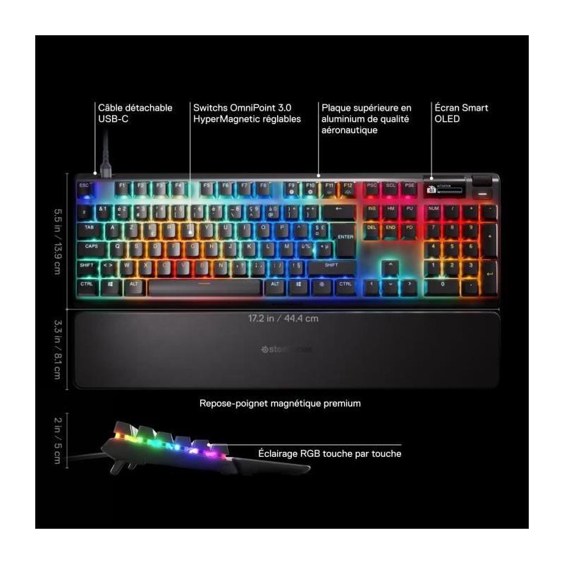 Clavier gamer mécanique filaire - STEELSERIES - APEX PRO GEN 3 - Noir - Haute Performance