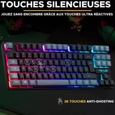 Clavier Gamer TKL - The G-Lab KEYZ CAESIUM - Effets RGB - Noir & Gris Clavier Gamer TKL - The G-Lab KEYZ CAESIUM - Effets RGB - Noir & Gris
