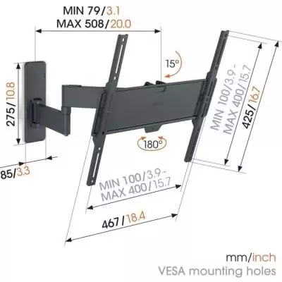 Support mural TV Vogel's TVM 1443 Full-Motion+ Medium, 2 bras, 32-65