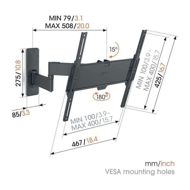 Support mural TV Vogel's TVM 1443 Full-Motion+ Medium, 2 bras, 32-65