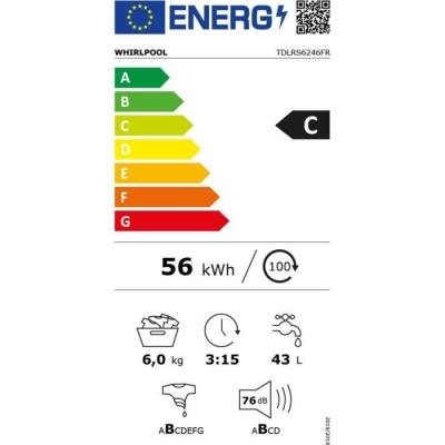 Lave-linge top WHIRLPOOL TDLRS6246FR - Compact et performant