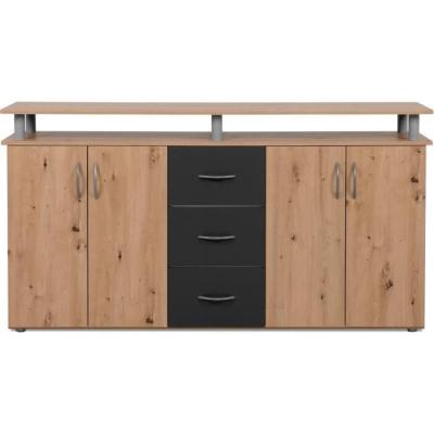 Buffet NEVADA: Style artisan en chêne et anthracite - 4 portes 3 tiroirs