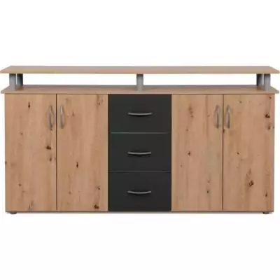 Buffet NEVADA: Style artisan en chêne et anthracite - 4 portes 3 tiroirs Buffet NEVADA: Style artisan en chêne et anthracite - 4 portes 3 tiroirs