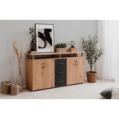 Buffet NEVADA: Style artisan en chêne et anthracite - 4 portes 3 tiroirs