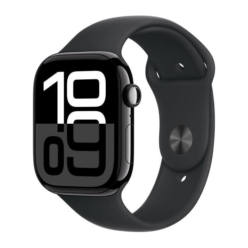 Apple Watch Series 10 GPS + Cellular - Boîtier Aluminium Jet Black - Bracelet Sport Noir - M/L