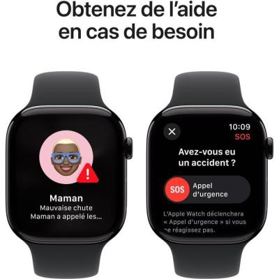 Apple Watch Series 10 GPS + Cellular - Boîtier Aluminium Jet Black - Bracelet Sport Noir - M/L