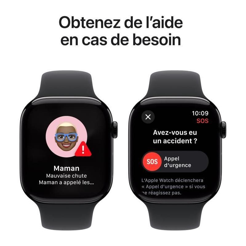 Apple Watch Series 10 GPS + Cellular - Boîtier Aluminium Jet Black - Bracelet Sport Noir - M/L